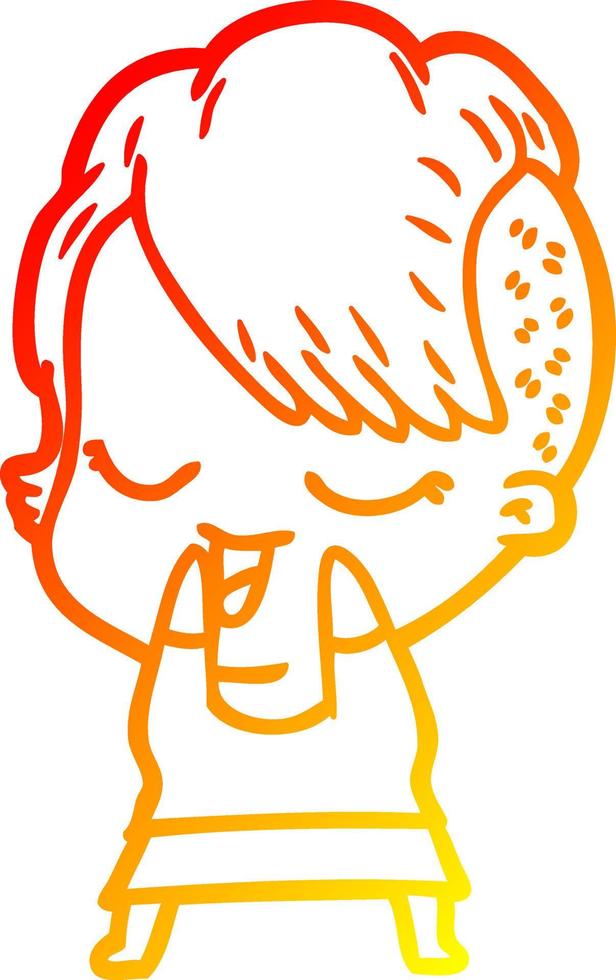 warm gradient line drawing happy cartoon girl vector
