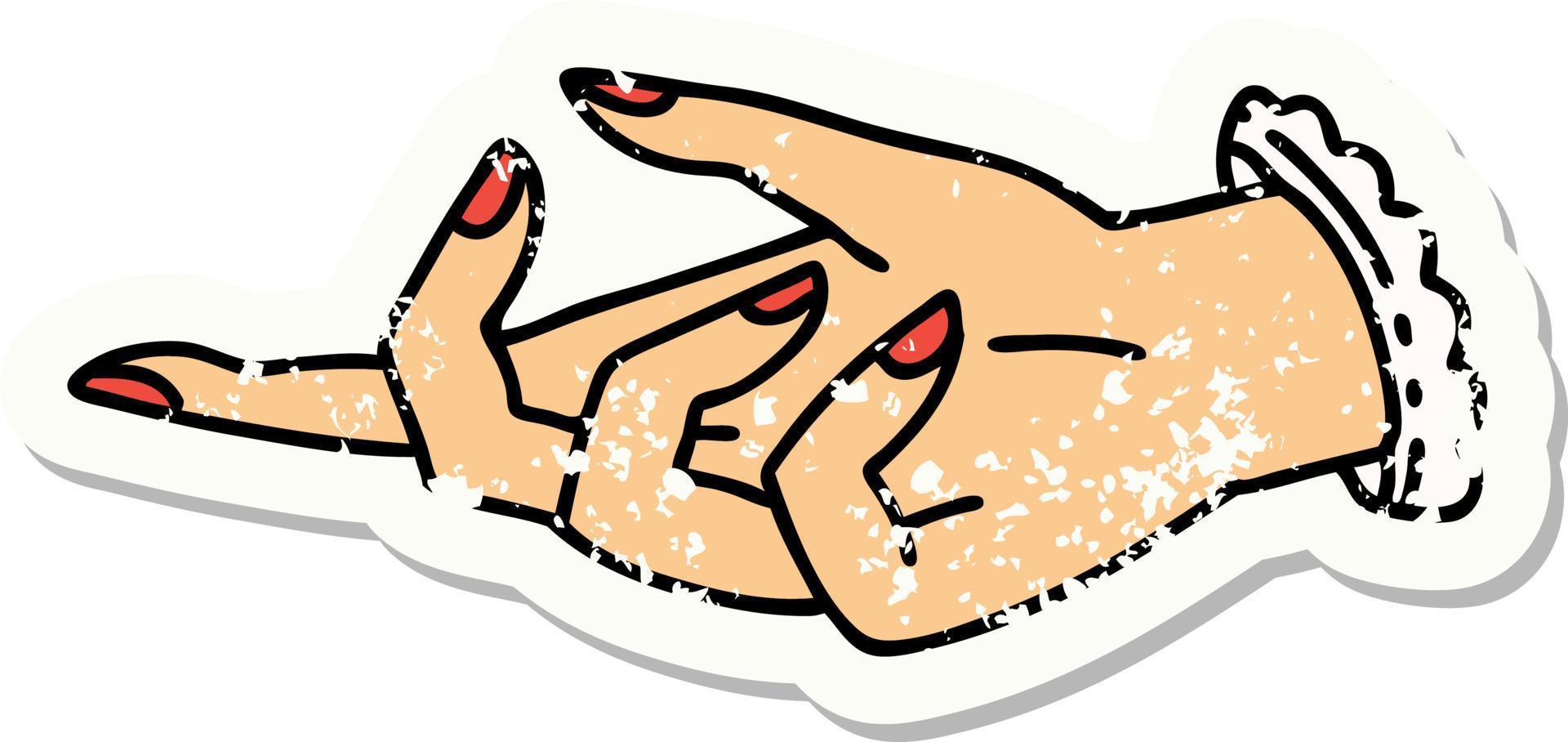 distressed sticker tattoo in traditional style of a hand vector