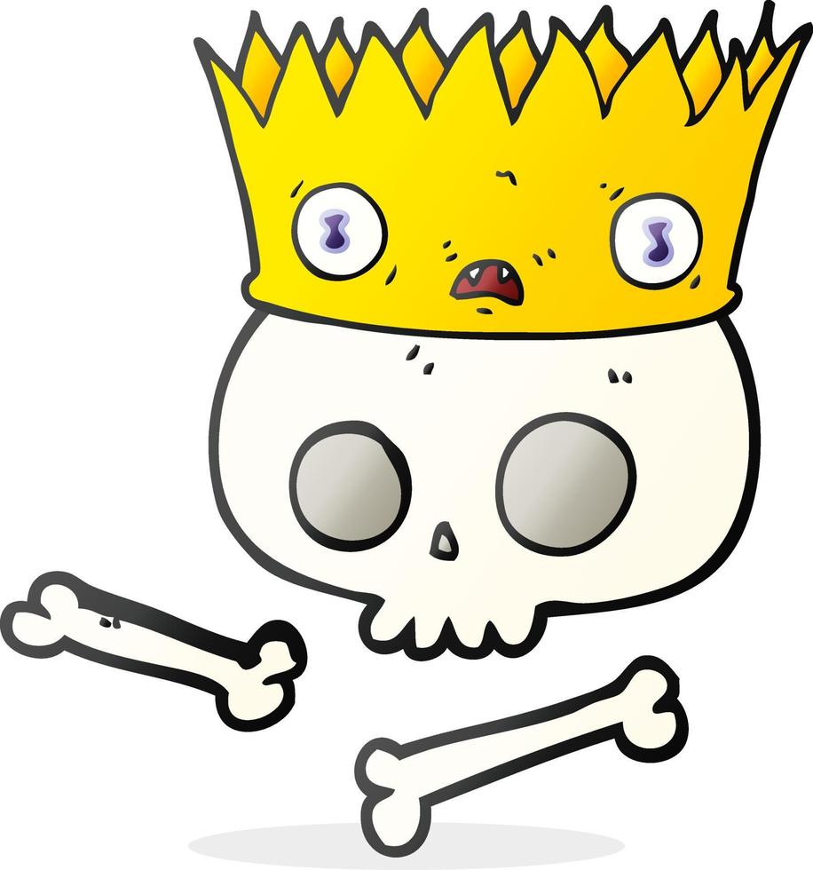 freehand drawn cartoon magic crown on old skull vector