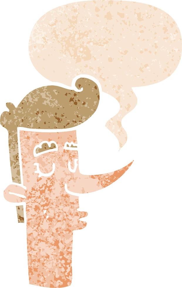 cartoon arrogant man and speech bubble in retro textured style vector