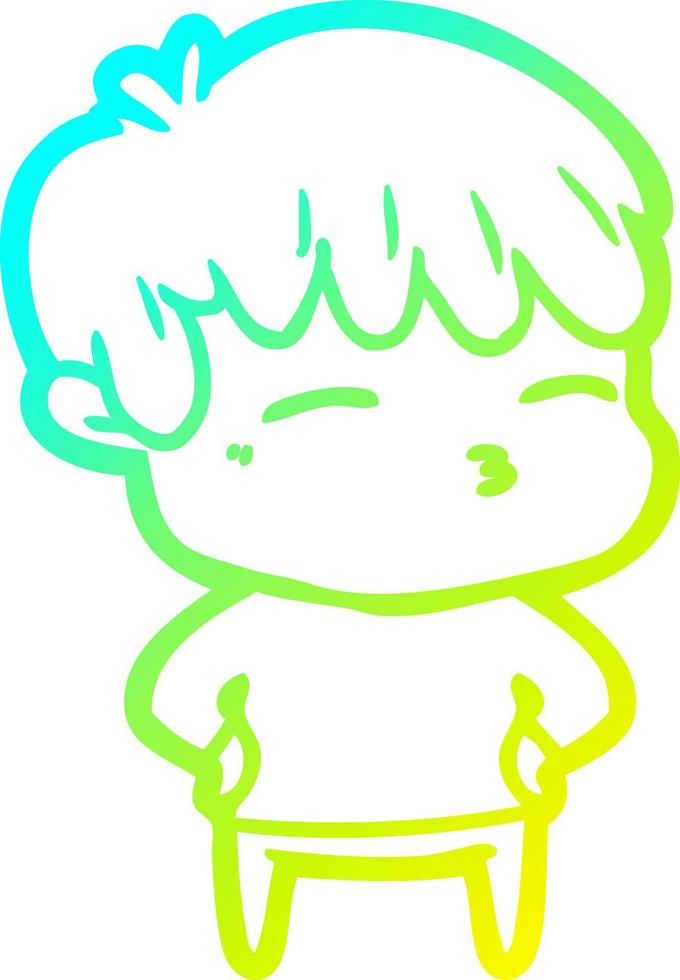 cold gradient line drawing cartoon curious boy vector