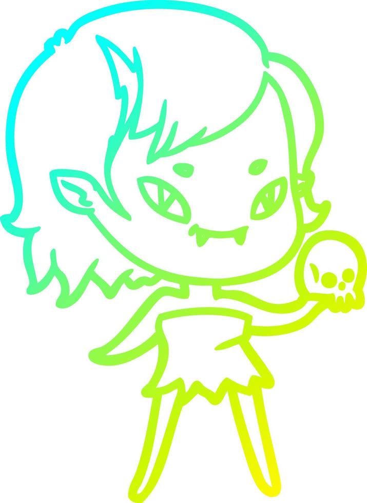 cold gradient line drawing cartoon friendly vampire girl with skull vector