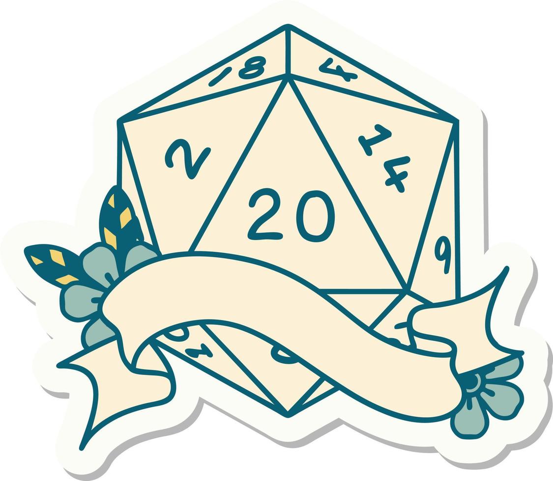 pegatina de una tirada natural de veinte dados d20 vector