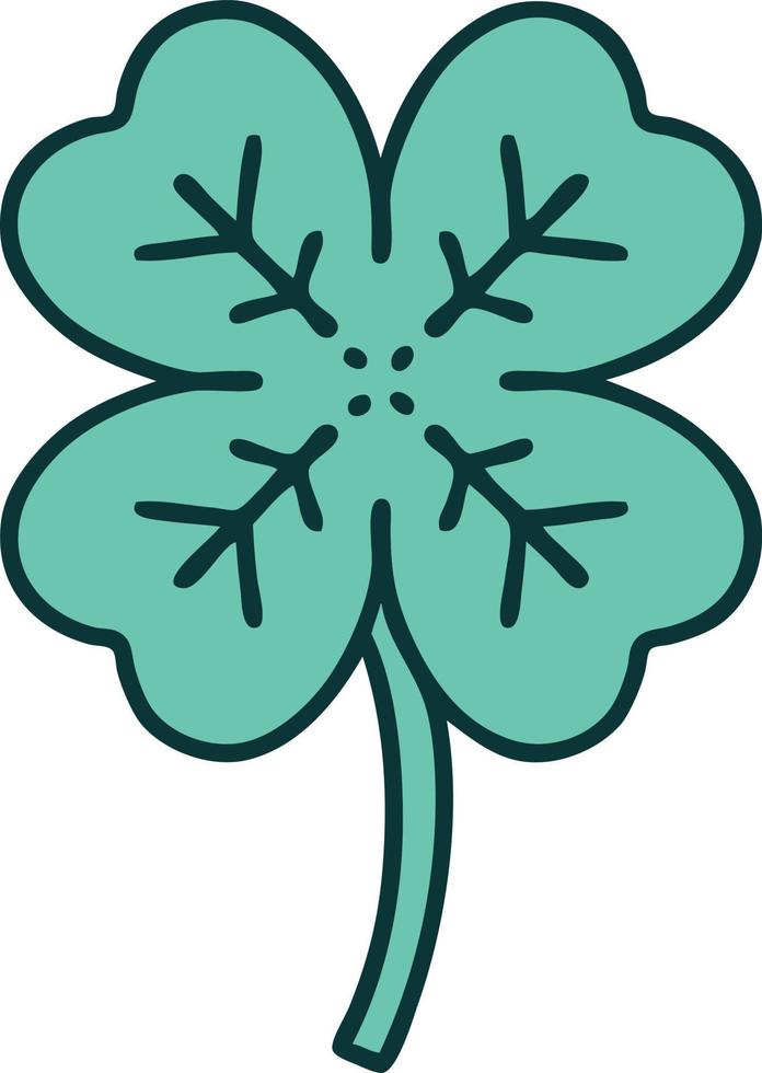 iconic tattoo style image of a 4 leaf clover vector