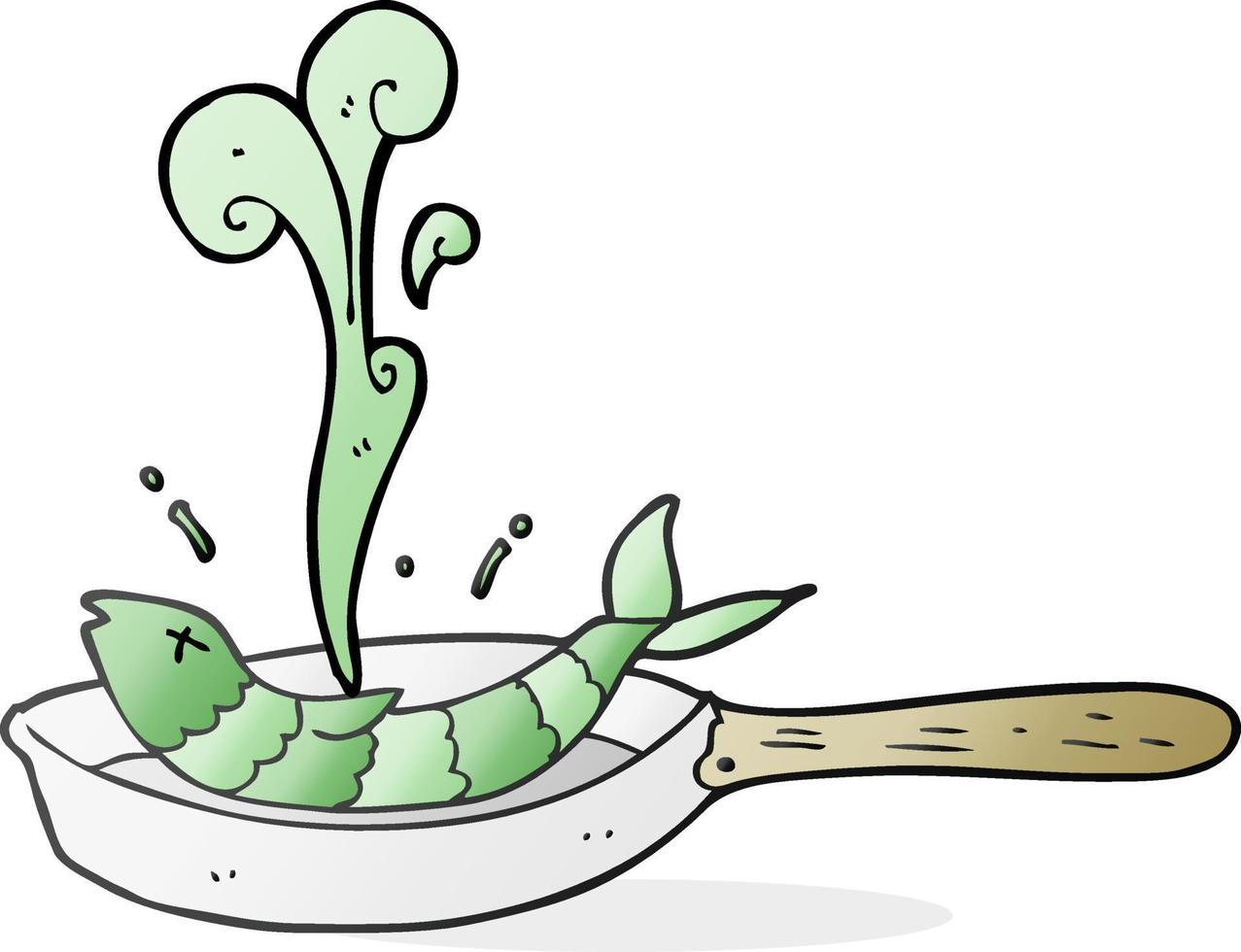 freehand drawn cartoon frying fish vector