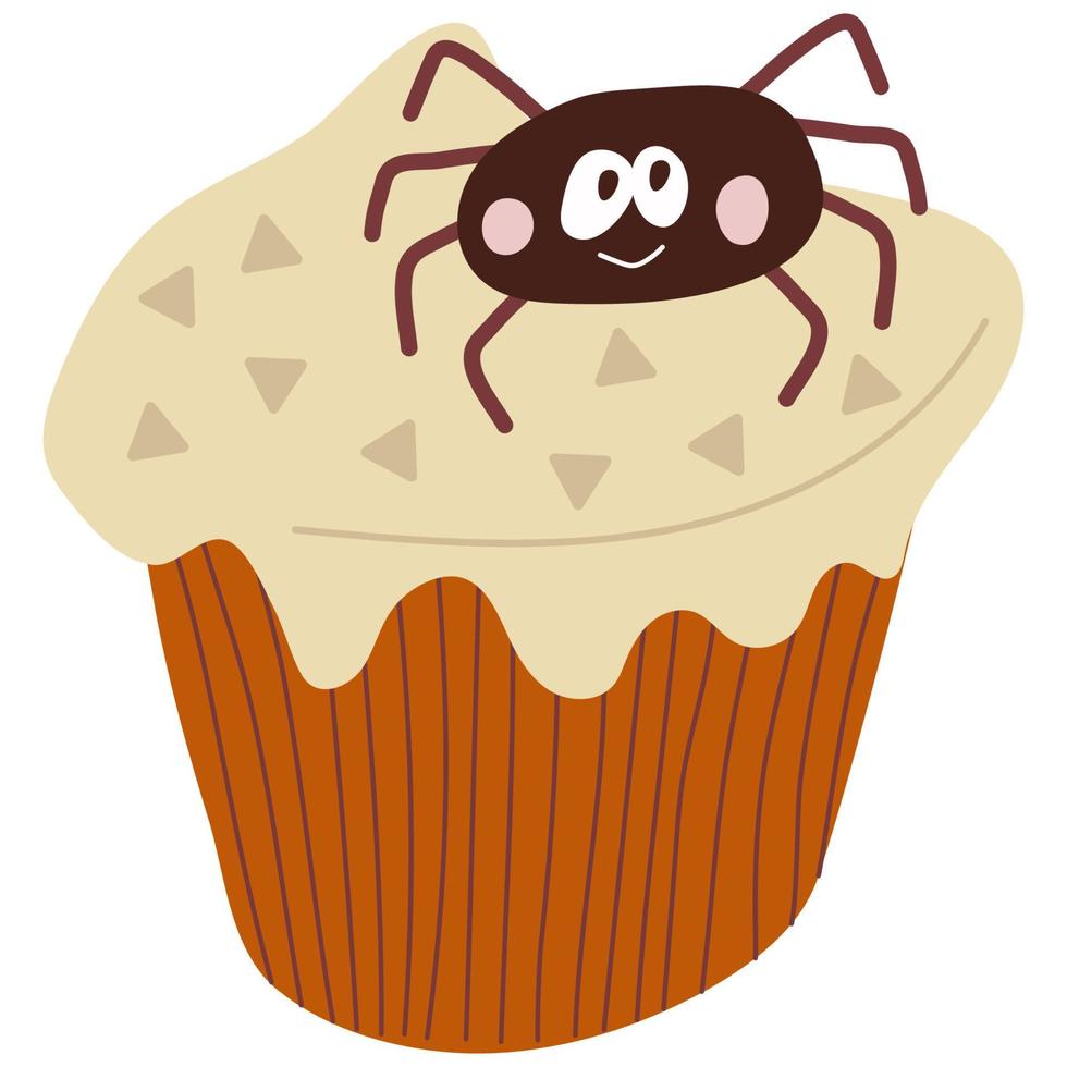 Icon of a cute hand drawn doodle halloween cake wit spider.Single design graphic element. vector