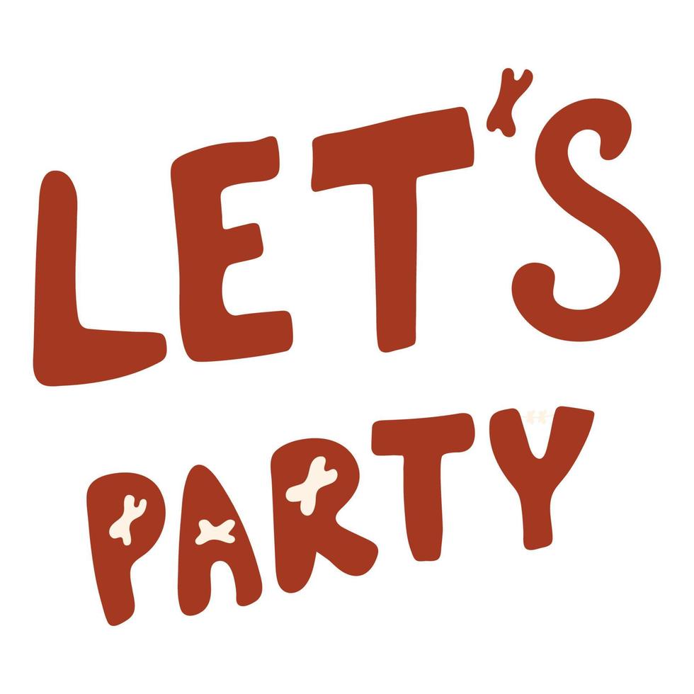 Icon of a cute hand drawn doodle halloween let's party lettering.Single design graphic element. vector