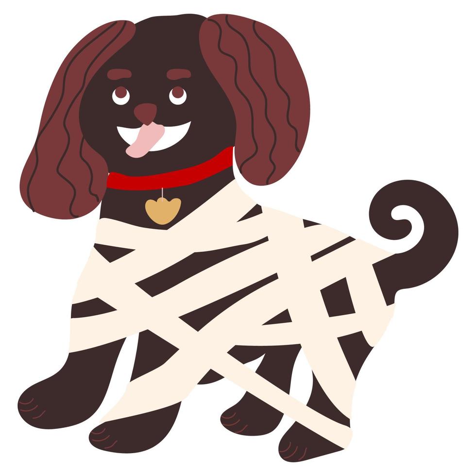 Icon of a cute hand drawn doodle mummy dog character.Single design graphic element. vector