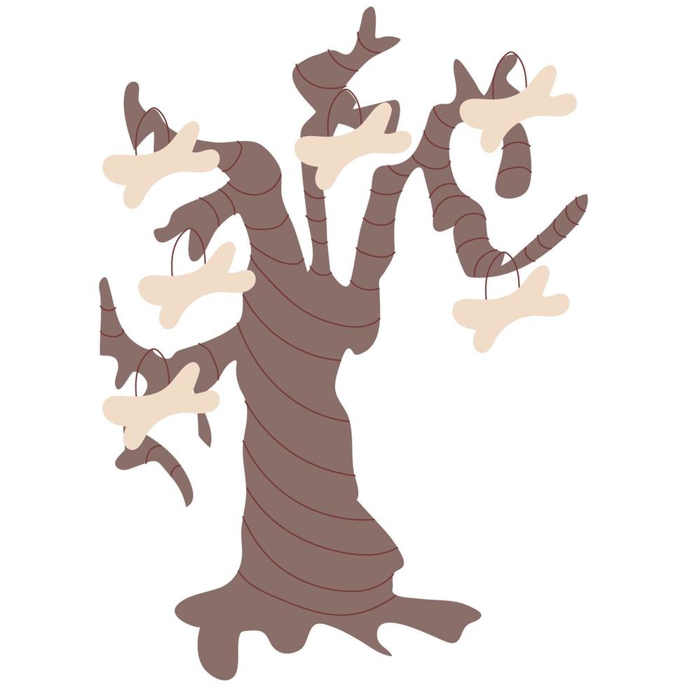 Icon of a cute hand drawn doodle halloween tree with bones.Single design graphic element. vector
