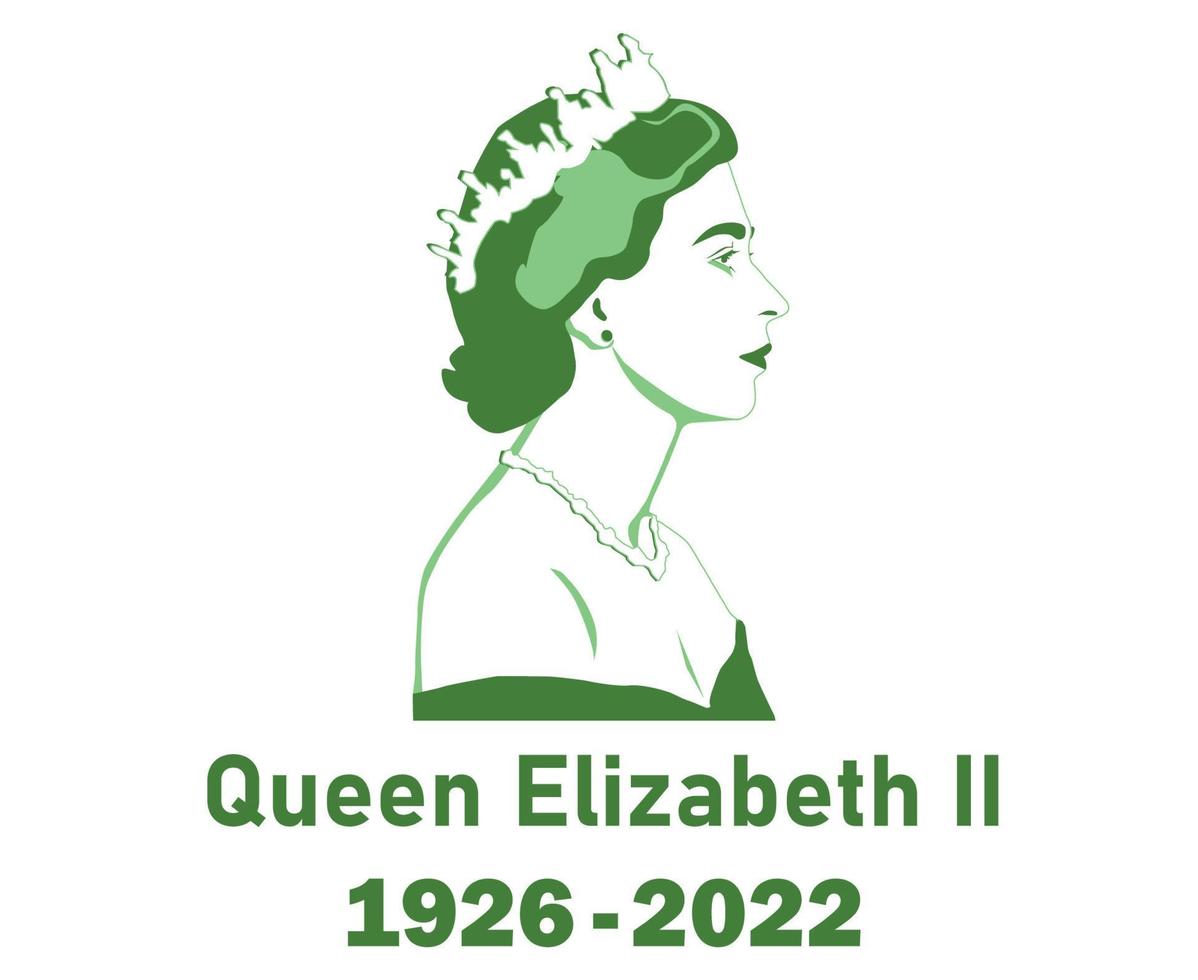 Queen Elizabeth Young Face Portrait Green 1926 2022 British United Kingdom National Europe Country Vector Illustration Abstract Design