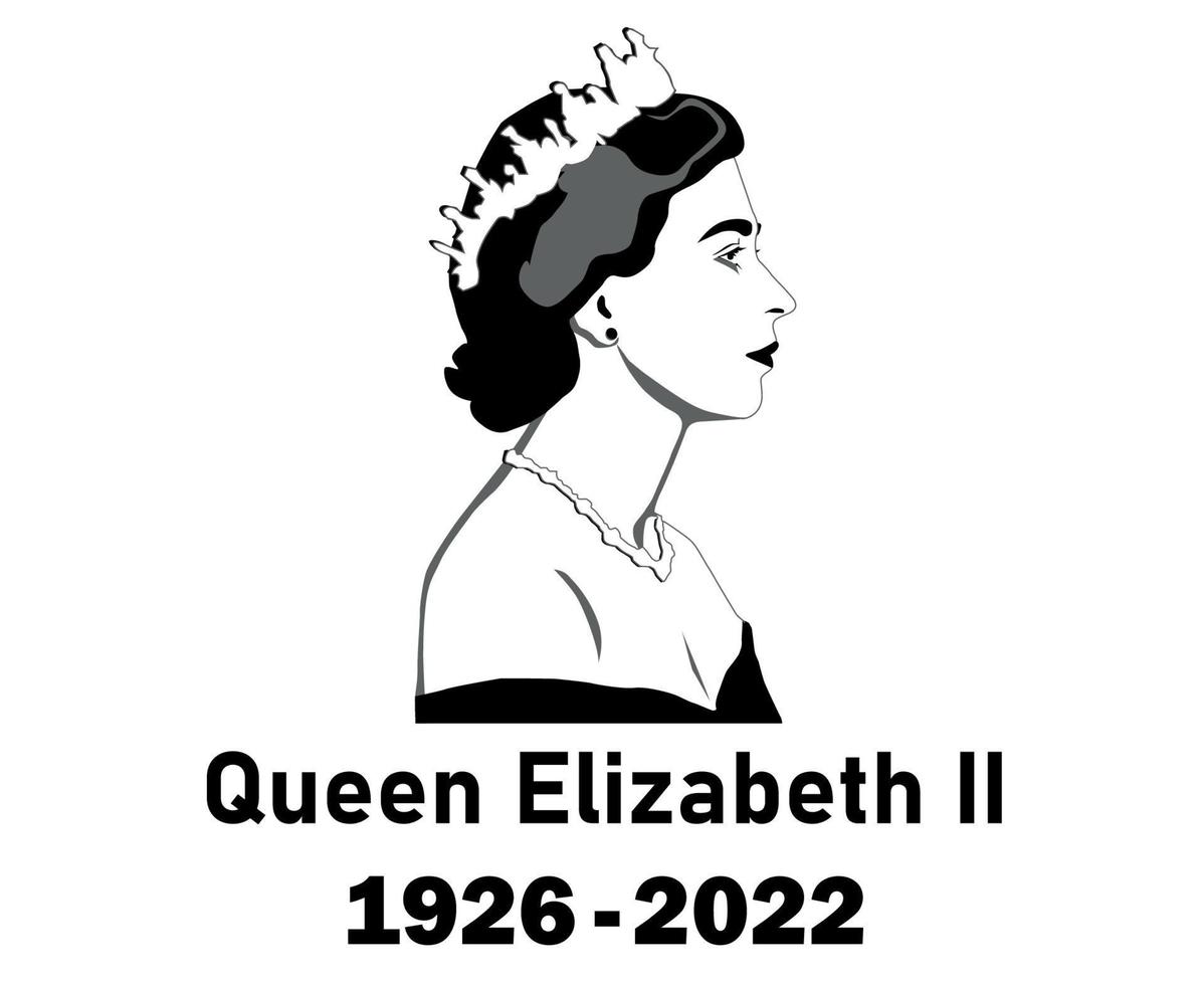 Queen Elizabeth Young Face Portrait Black 1926 2022 British United Kingdom National Europe Country Vector Illustration Abstract Design