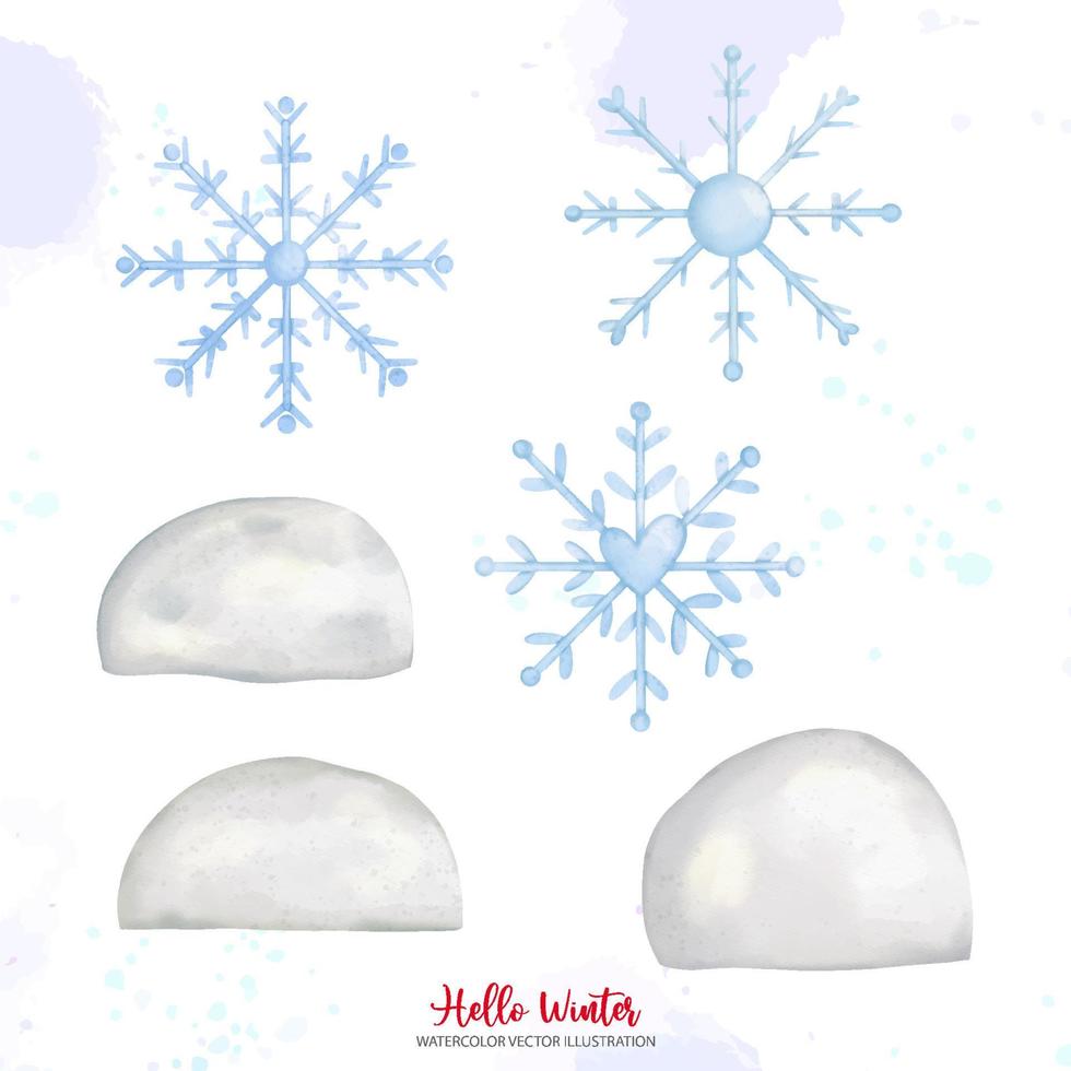 Watercolor snow crystal, Digital paint watercolor illustration vector