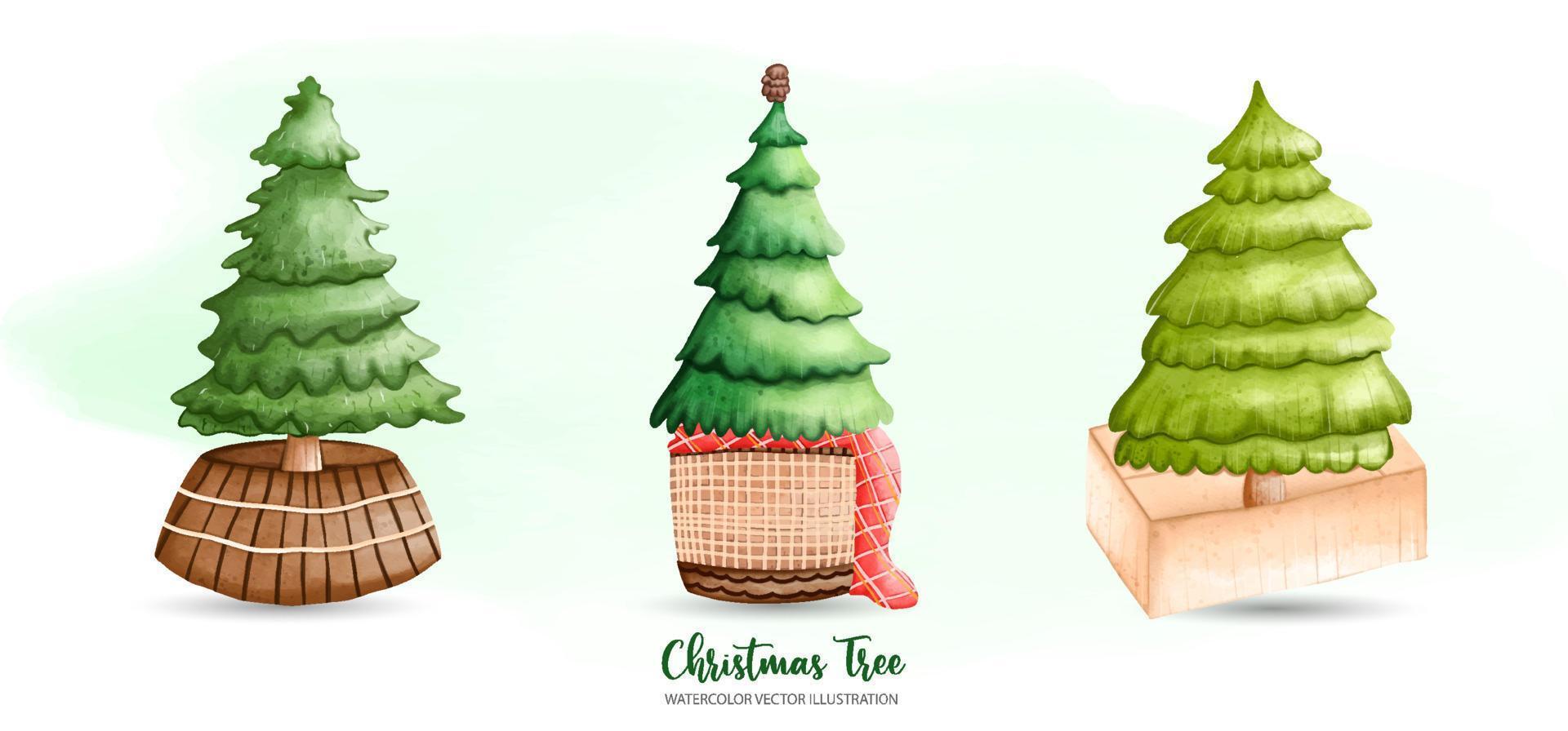 Christmas Tree, Watercolor vector illustration