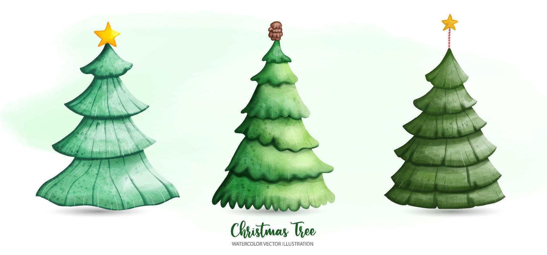 clipart de árbol de navidad, decoración de navidad, ilustración de acuarela vector