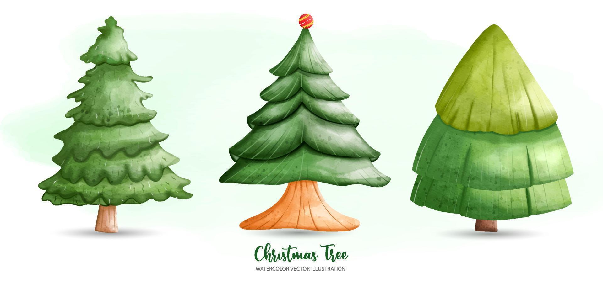 tres imágenes prediseñadas de árboles de Navidad, ilustración de acuarela vector