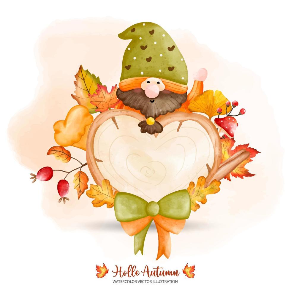 Autumn or Fall Animal decor, Autumn Gnome, Fall Gnome, Digital paint watercolor illustration vector