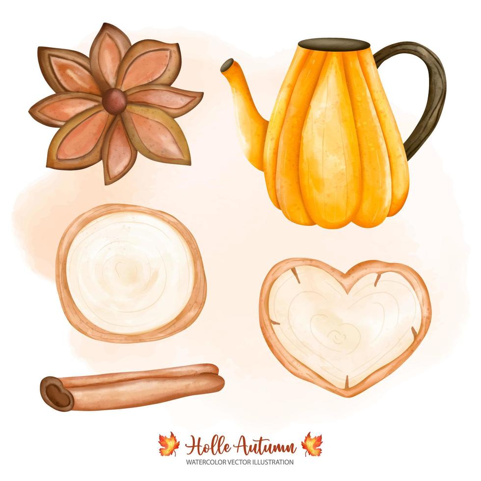 Anise star spice herb, Autumn or Fall Animal decor, Digital paint watercolor illustration vector