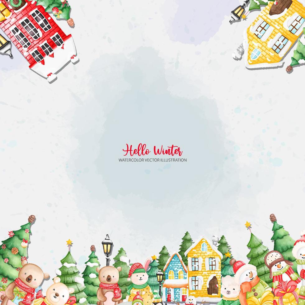 Cute Watercolor Christmas Animal Vector illustrations Background, Square ratio