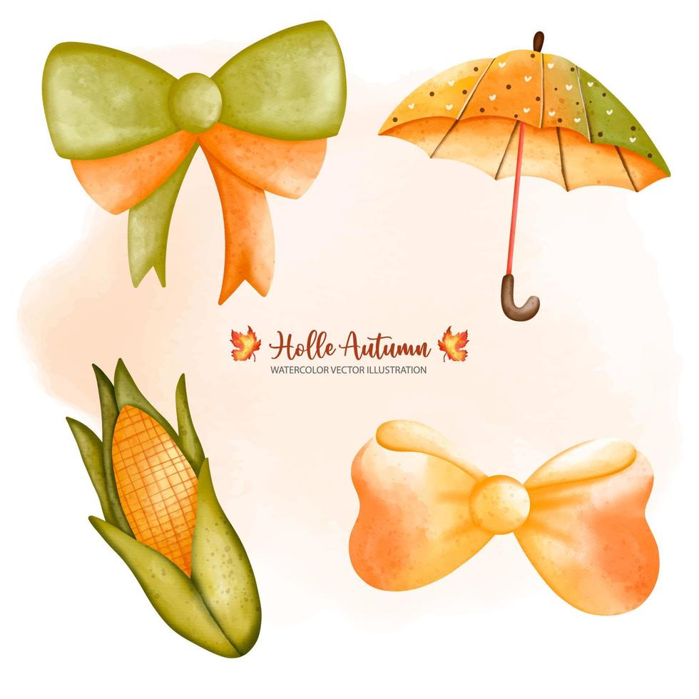 decoración de animales de otoño o otoño, arco, paraguas, acuarela de maíz, ilustración de acuarela de pintura digital vector