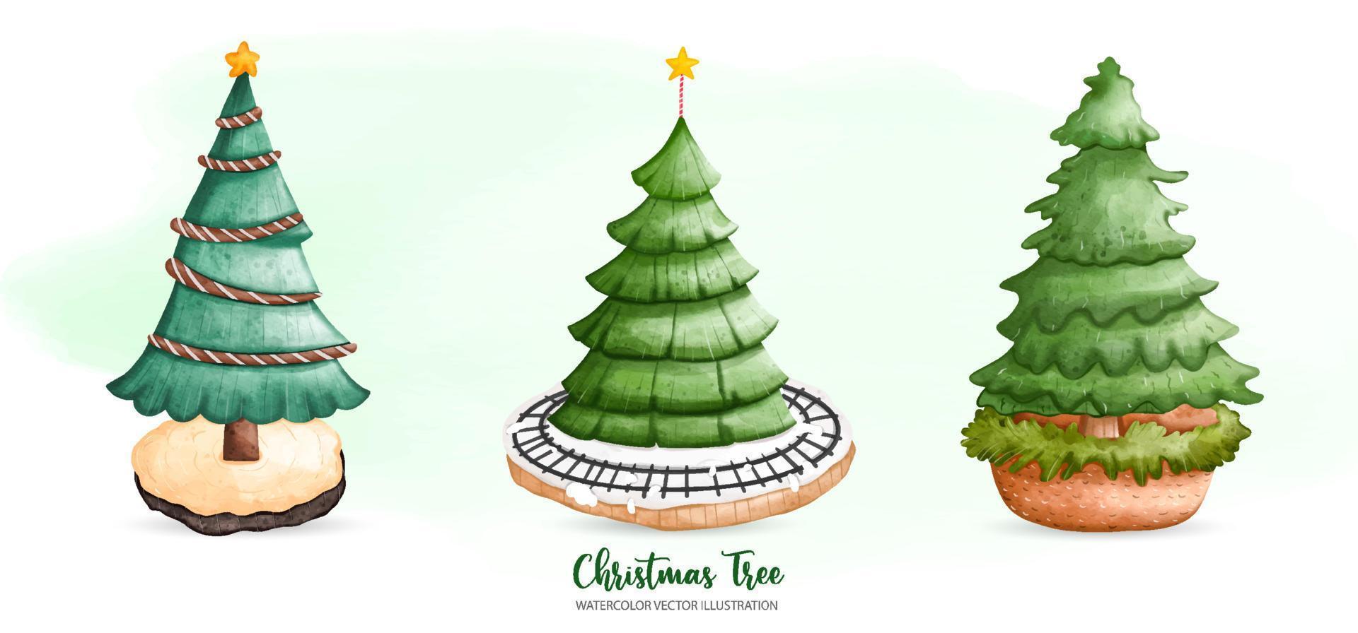 árbol de navidad, decoración navideña, ilustración de acuarela de pintura digital vector