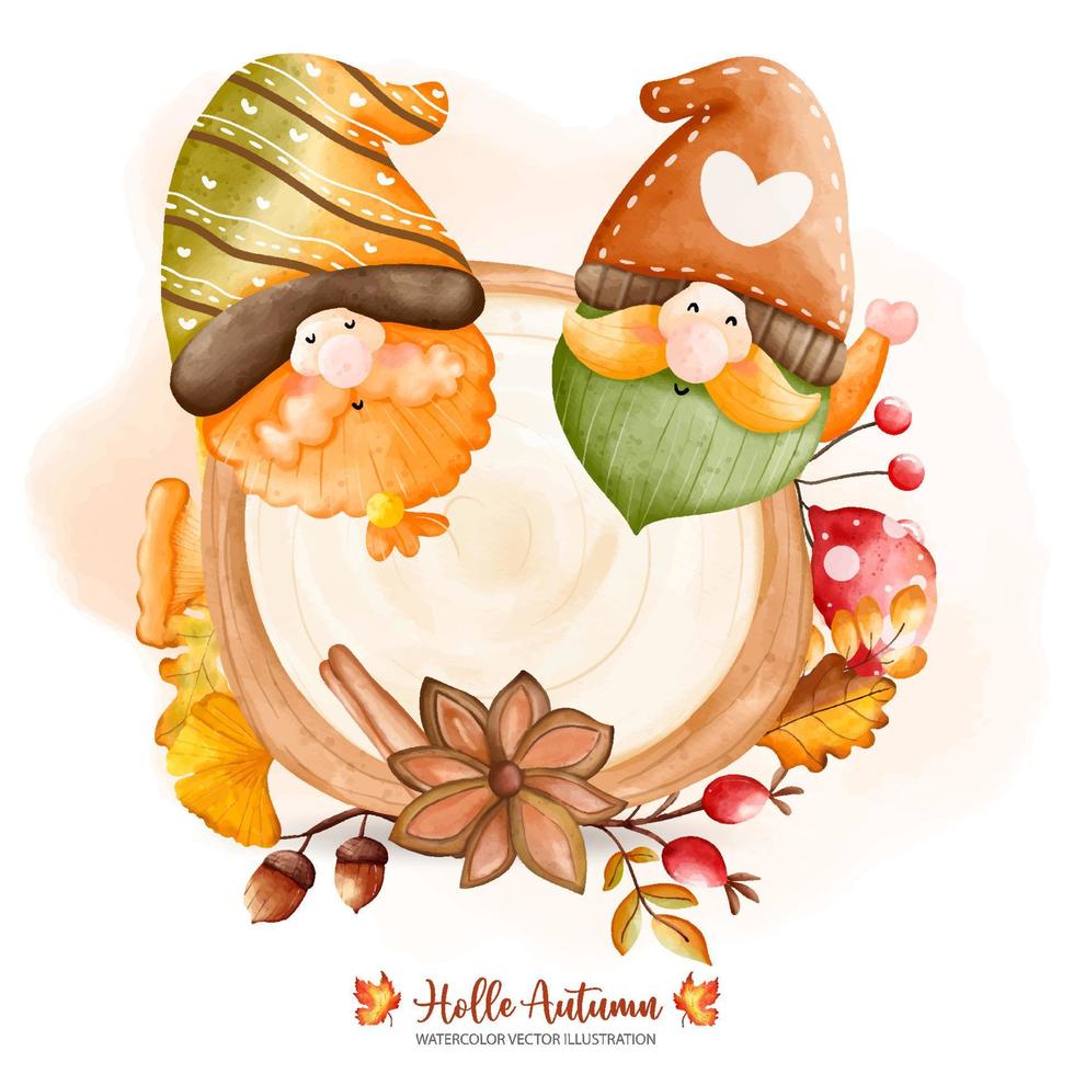 Autumn Gnome, Fall Gnome, Autumn or Fall Animal decor, Digital paint watercolor illustration vector