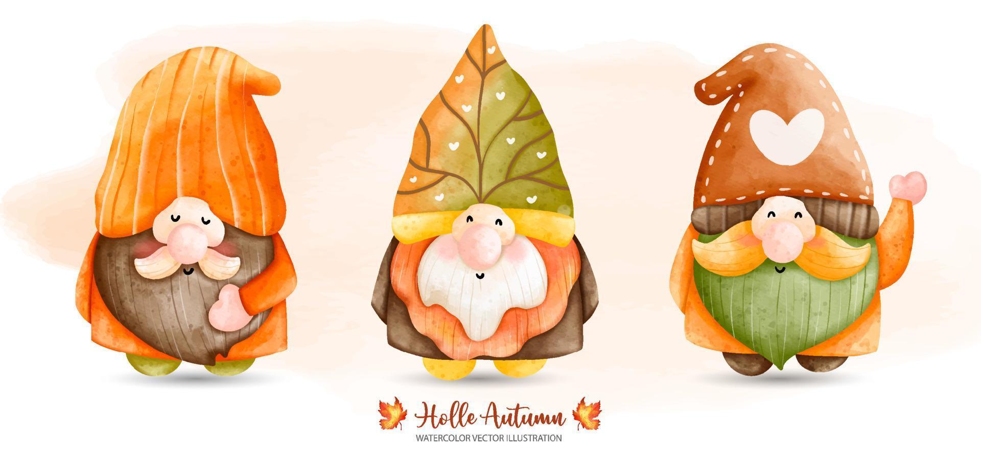 Fall Gnome, Autumn Gnome, Autumn or Fall Animal concept, Digital paint watercolor illustration vector