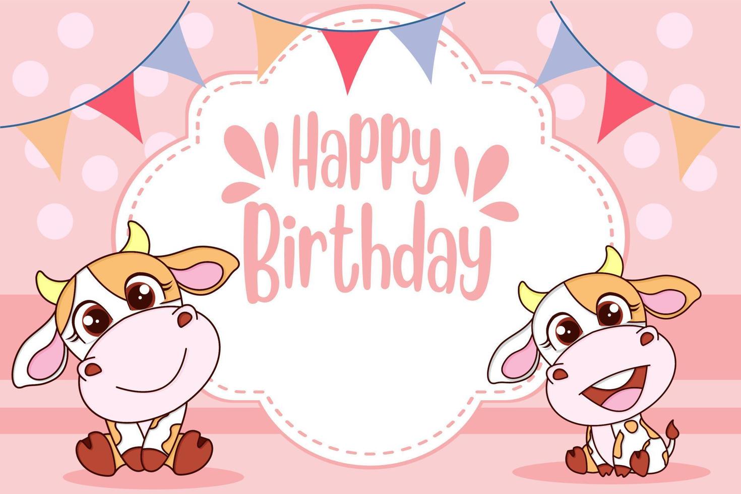 Children's birthday card with cute cow vector