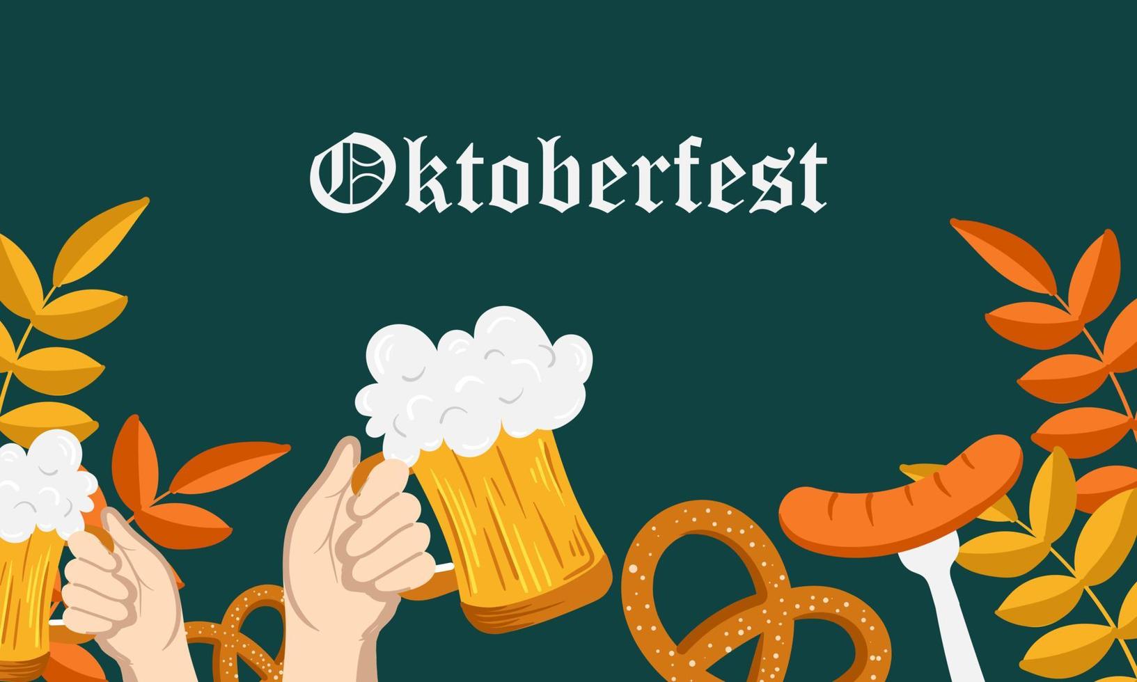 Oktoberfest Background. Oktoberfest beer festival event banner. Autumn leaf vector