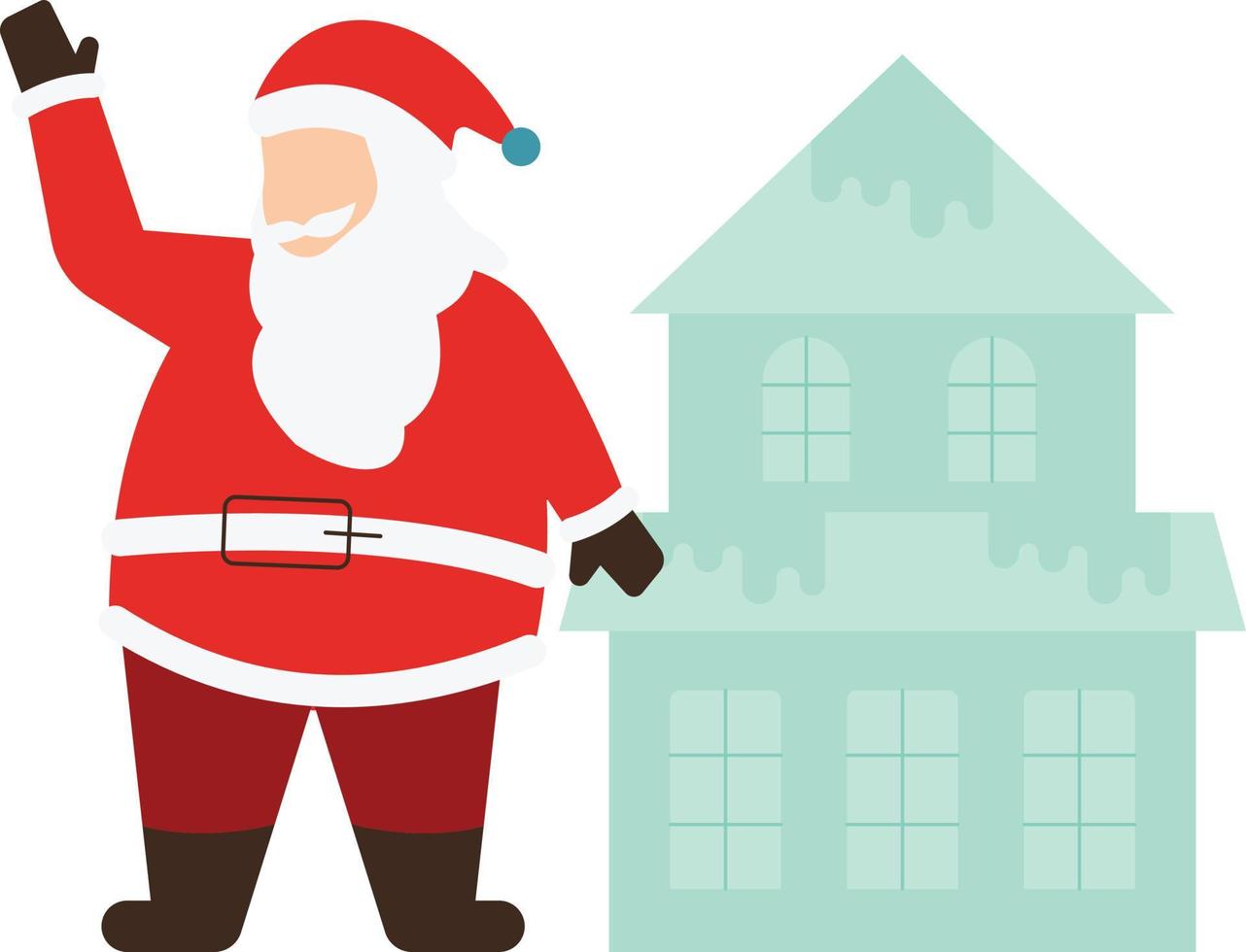 Santa is standing near a house. vector
