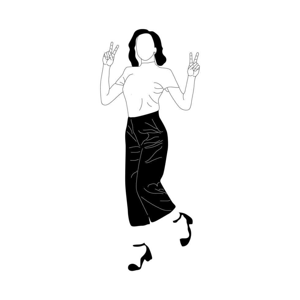 Hand drawn illustration of happy woman vector