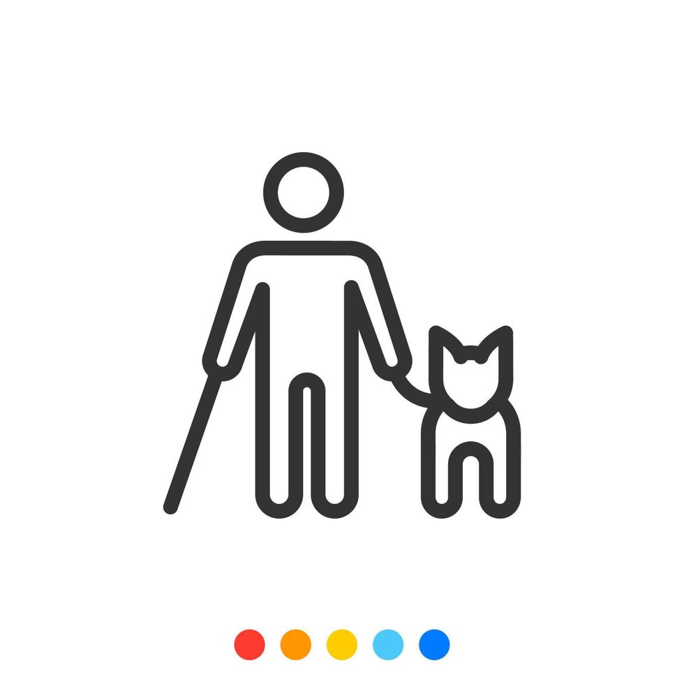 Blind person icon with guide dog, Vector. vector