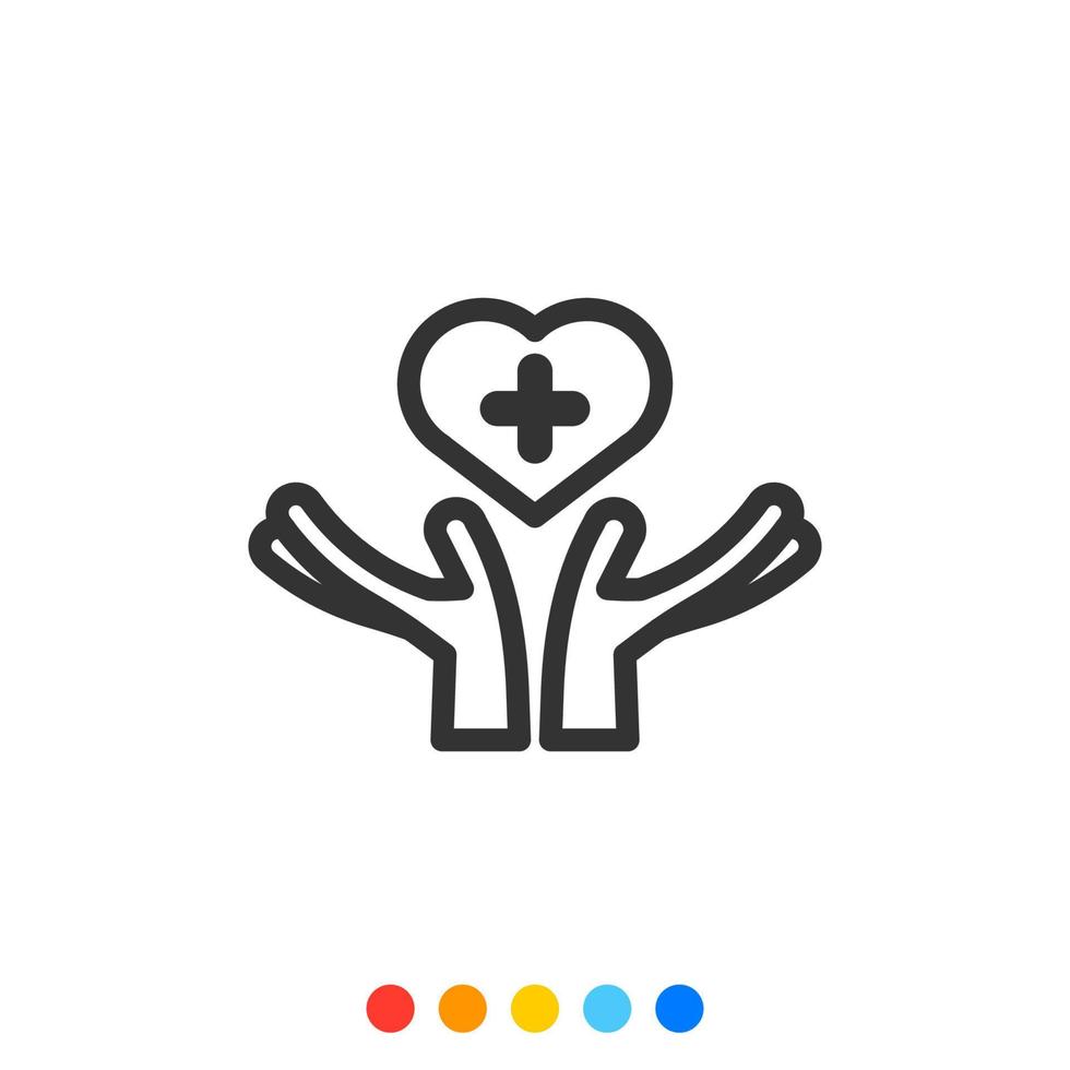 mano que sostiene el icono del corazón, el icono de la atención de la salud, el vector. vector