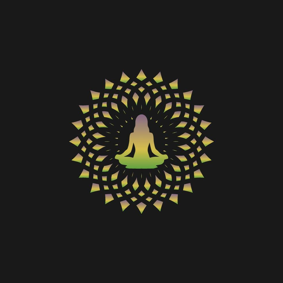 yoga ligero. meditación en un mandala degradado redondo. símbolo de conocimiento secreto, armonía de alma y cuerpo, sabiduría, religión. vector