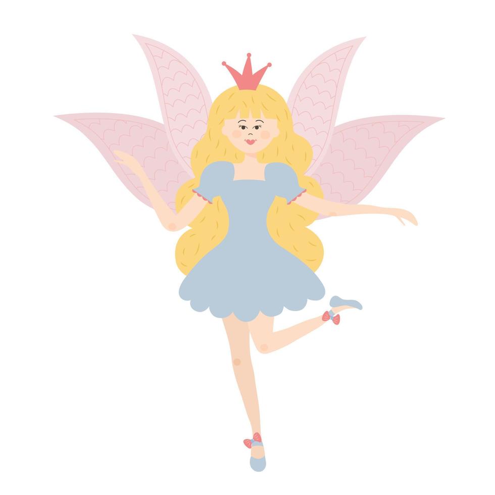 Winged fairy princess. Cute fairy tale character. vector