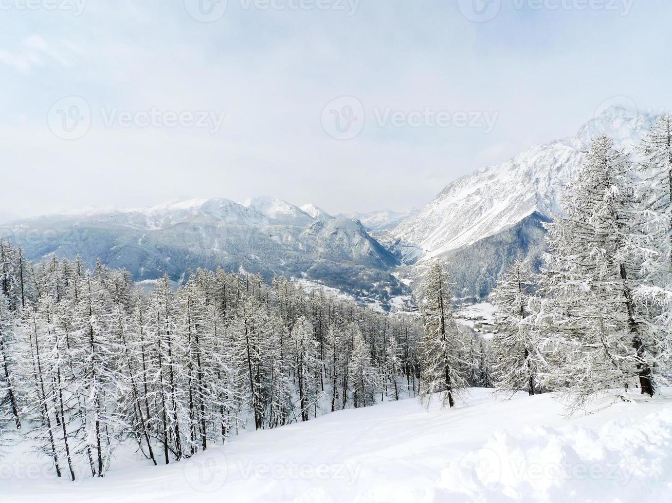 snow mountain slope in skiing region Via Lattea photo