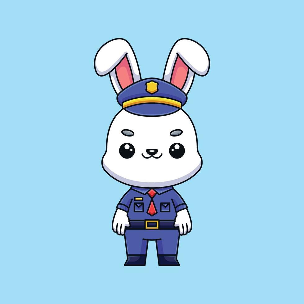 cute police rabbit cartoon doodle art hand drawn concept vector kawaii icon illustration
