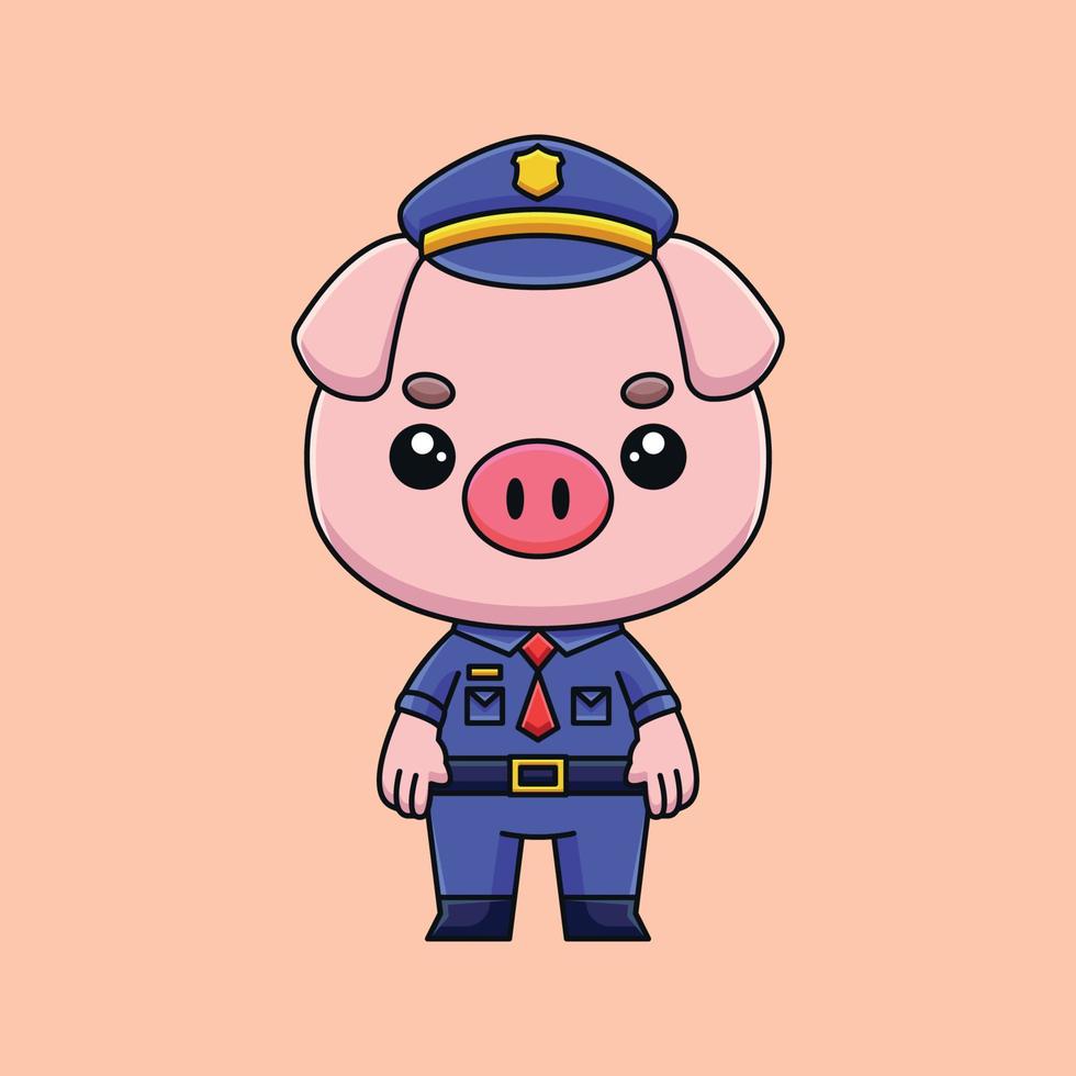 cute police pig cartoon doodle art hand drawn concept vector kawaii icon illustration