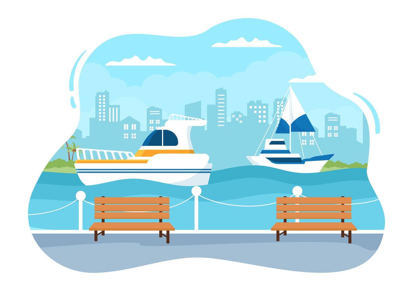 Yachts Template Hand Drawn Cartoon Flat Illustration with People Dancing, Sunbathing, Drinking Cocktails and Relaxing on Cruise Yacht at Ocean vector