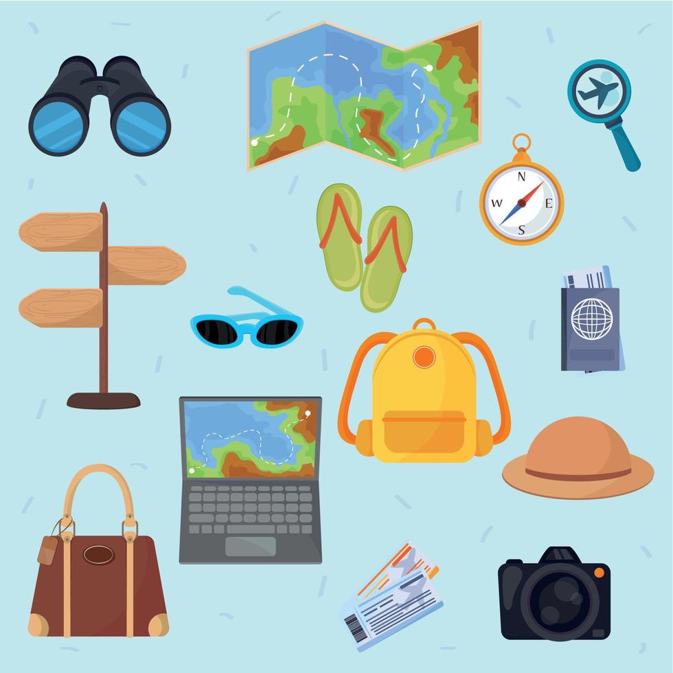 iconos de aventura de viaje vector