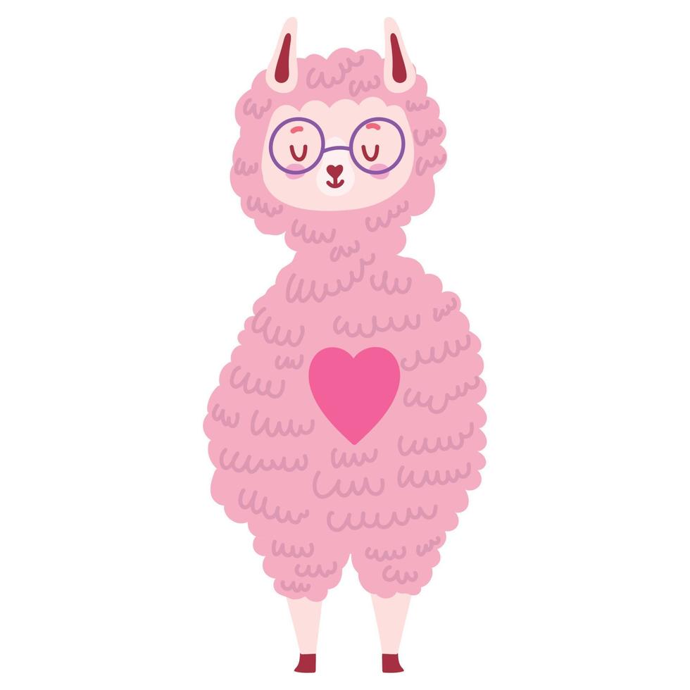llama with heart cartoon vector