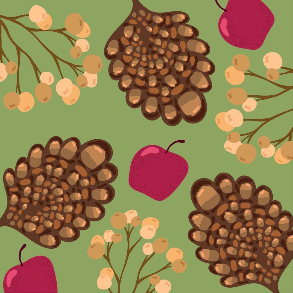 manzanas y plantas de otoño vector