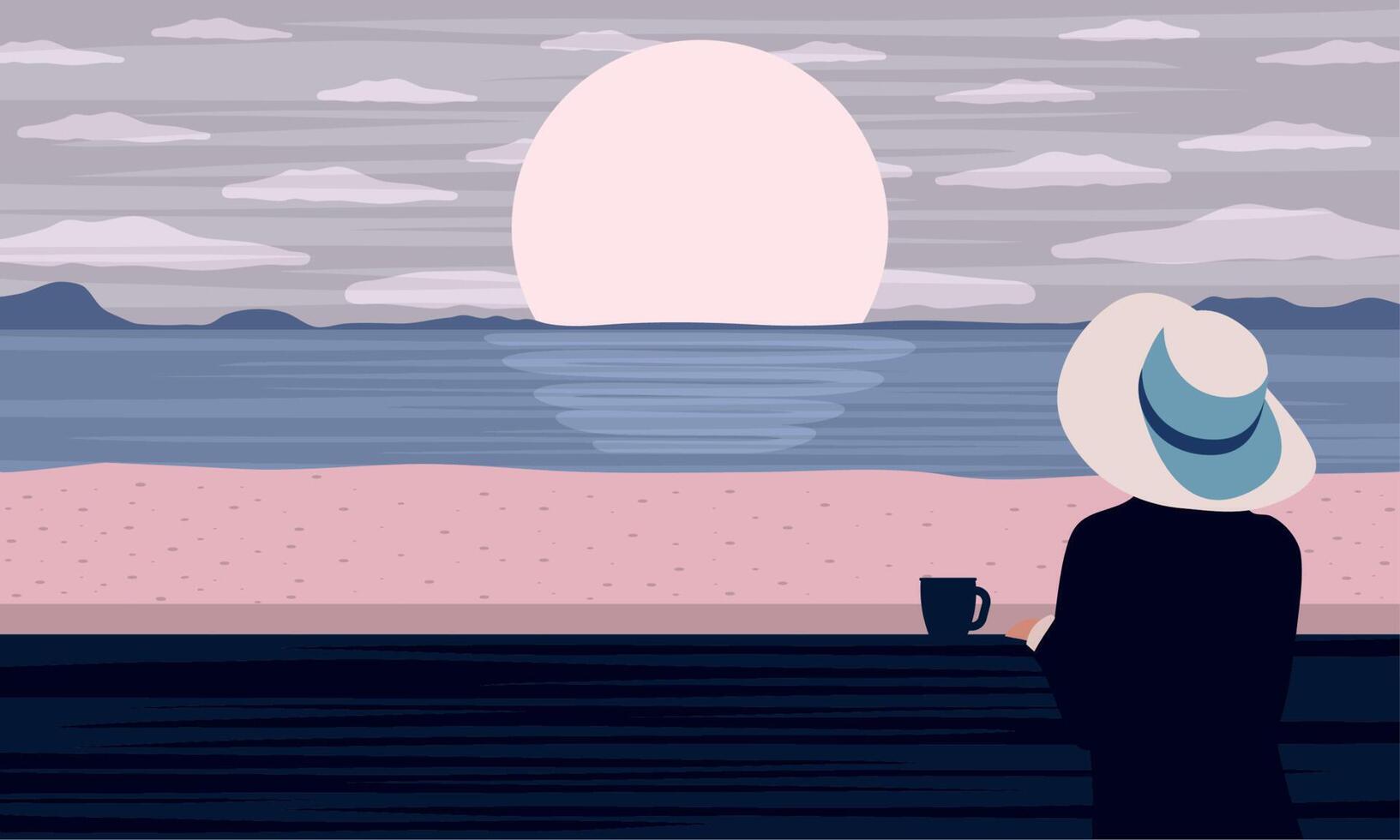 elegant female traveler in seascape vector