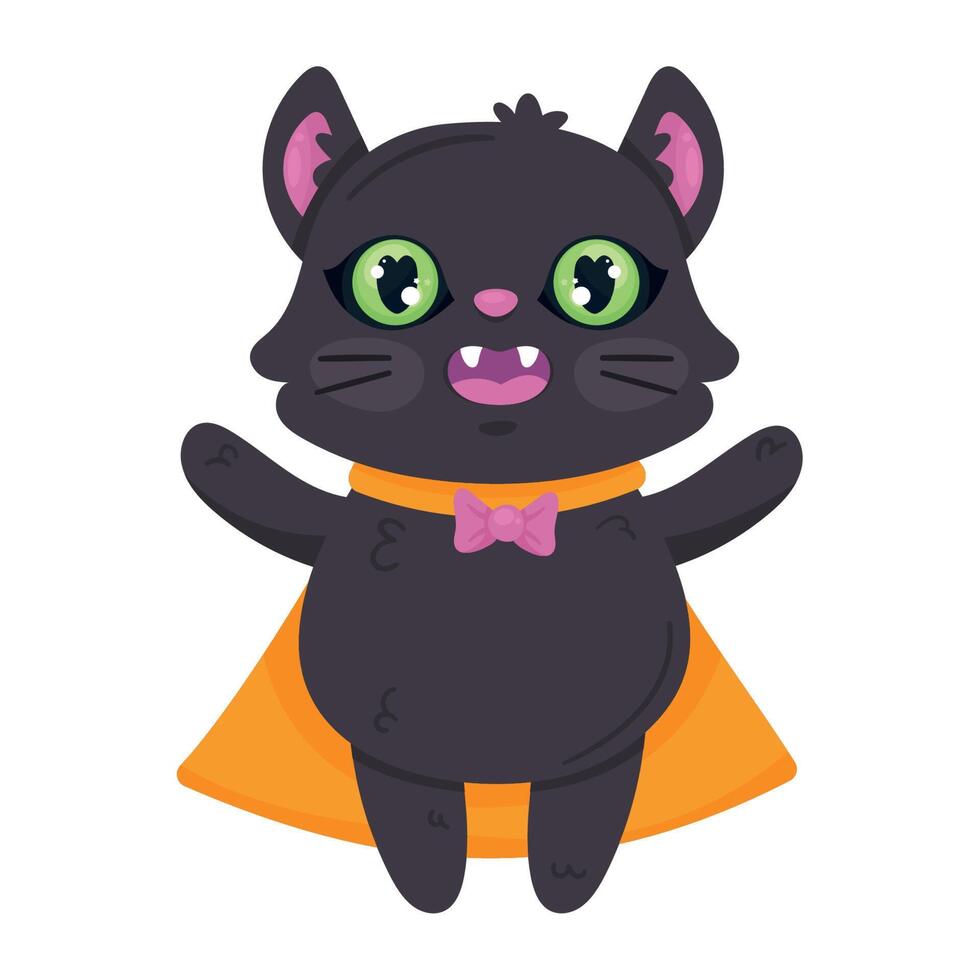 halloween cat with dracula cape vector