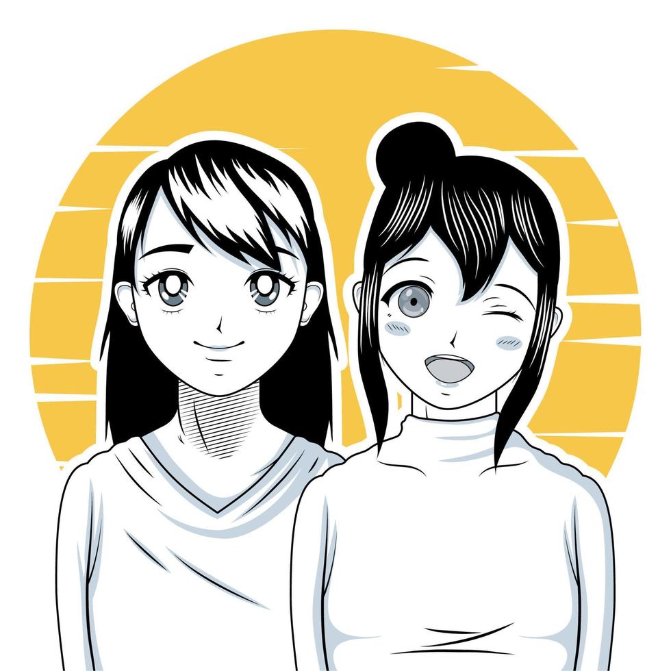 two girls anime style vector