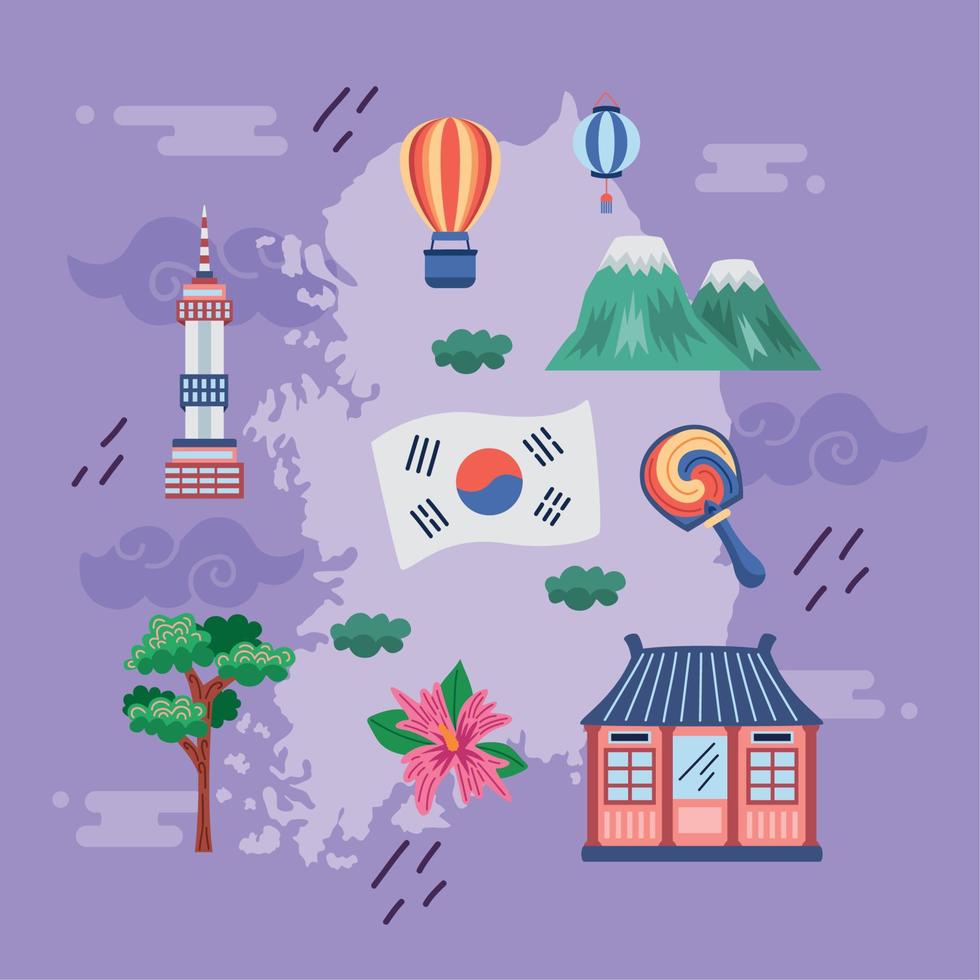 nueve iconos de la cultura coreana vector