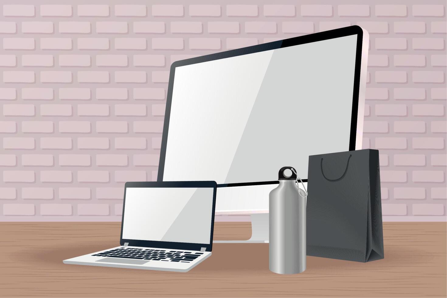 four mockup products icons vector