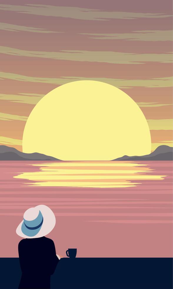 elegant woman looking at the sea vector