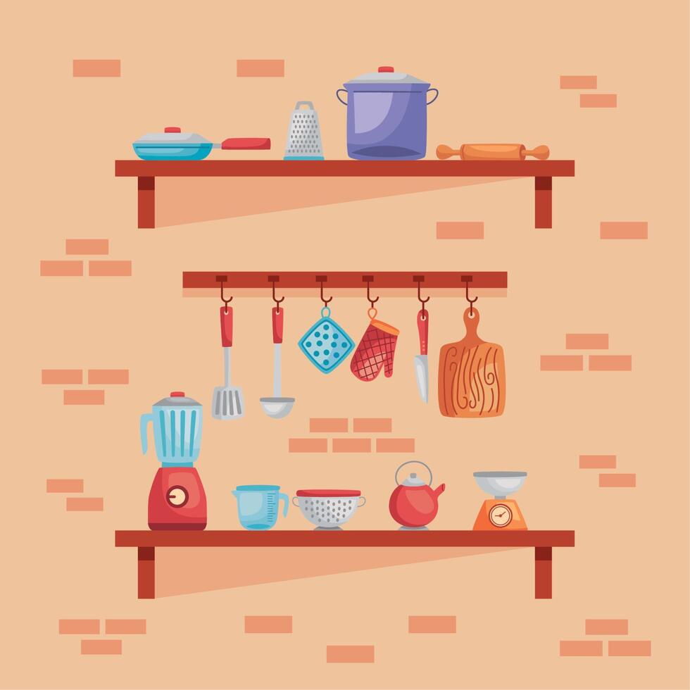 utensilio de cocina en estante vector