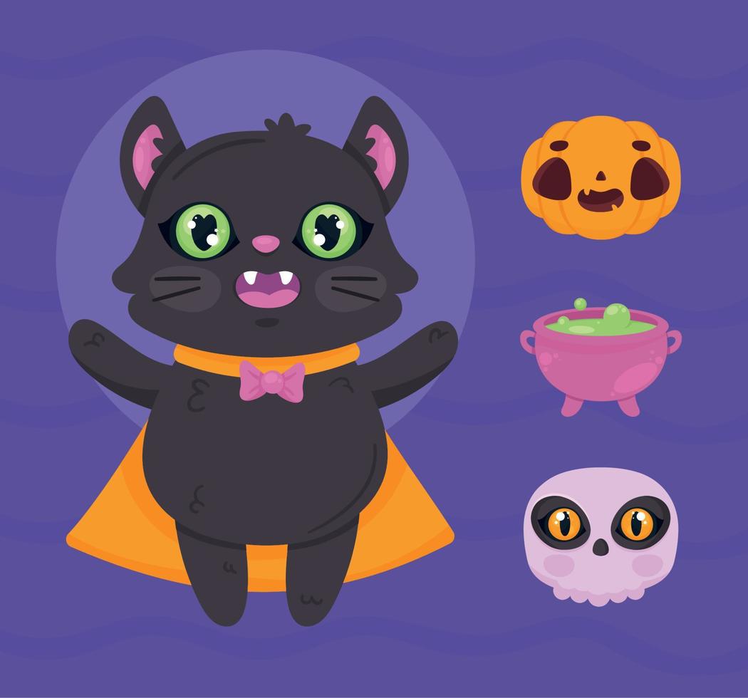 iconos de gato y halloween vector