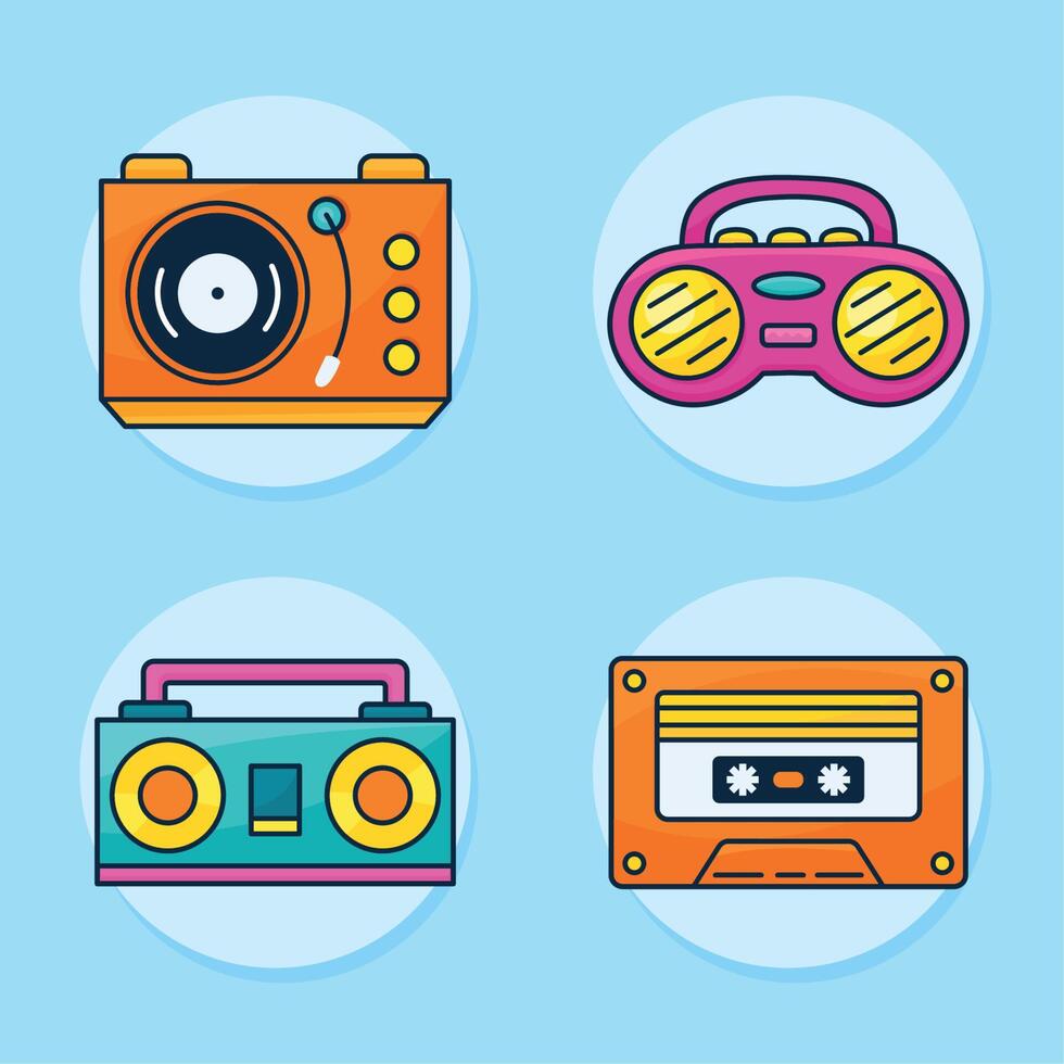 four nineties lifestyle icons vector